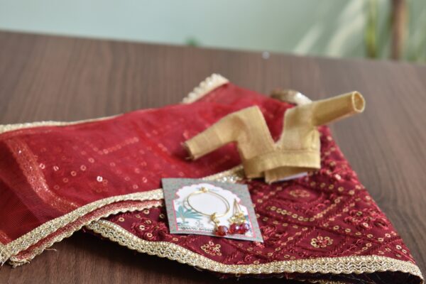 Embroidered maroon lehenga for doll