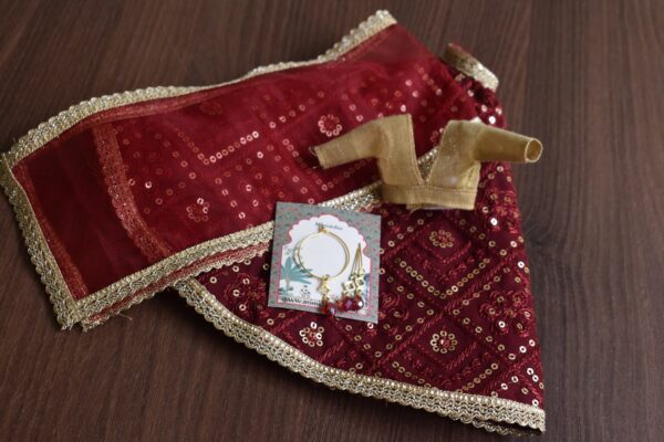 Embroidered maroon lehenga for doll