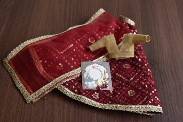 Embroidered maroon lehenga for doll