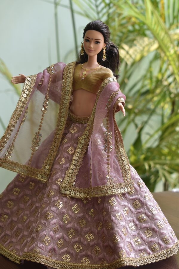 Embroidered lilac lehenga for doll