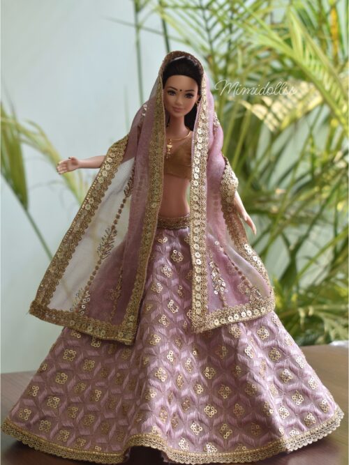 Embroidered lilac lehenga for doll