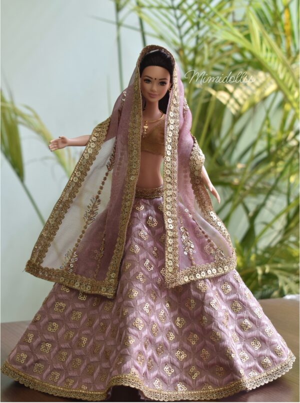 Embroidered lilac lehenga for doll