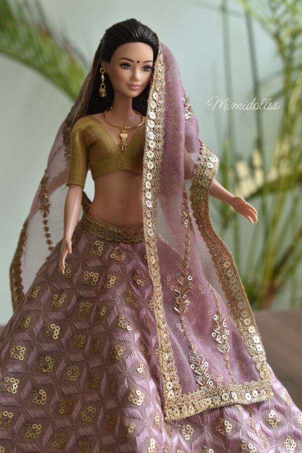 Embroidered lilac lehenga for doll