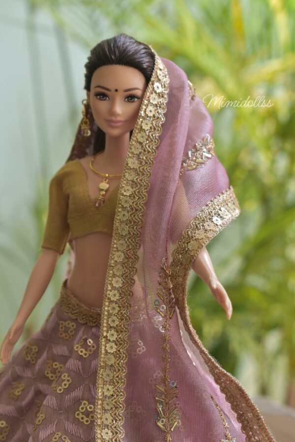 Embroidered lilac lehenga for doll