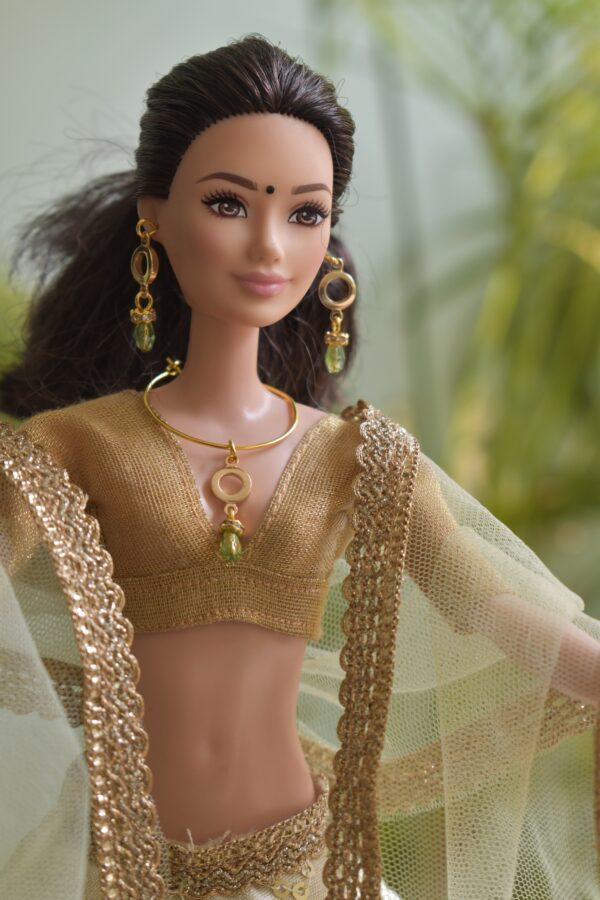 Embroidered pastel green lehenga for doll