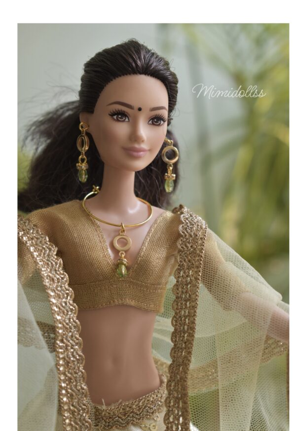 Embroidered pastel green lehenga for doll