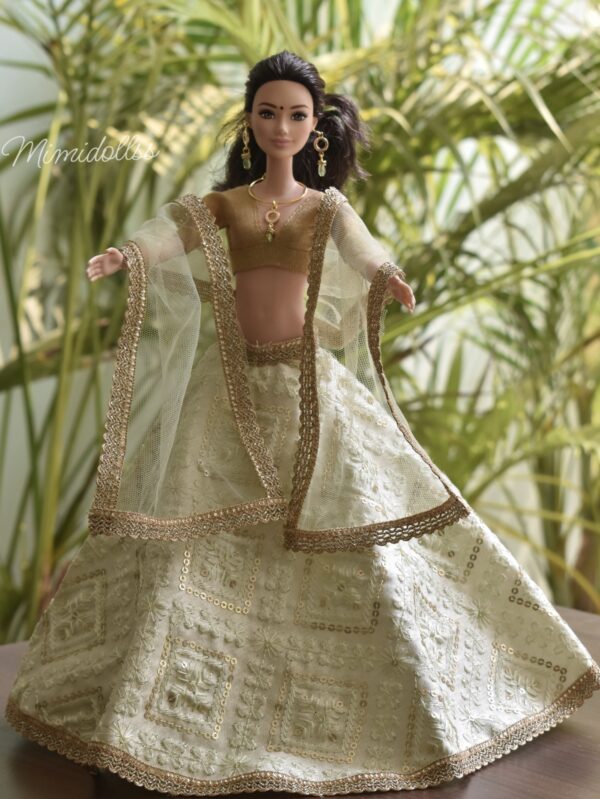 Embroidered pastel green lehenga for doll