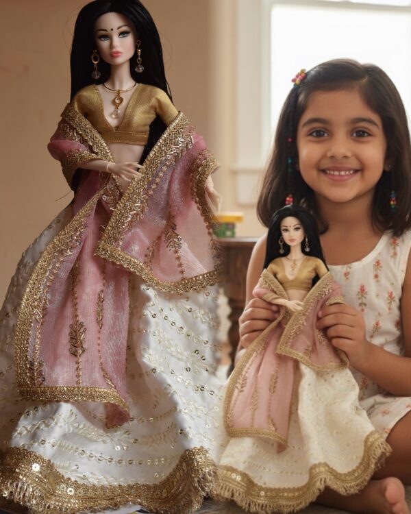 Rose doll (white embroidered lehenga)