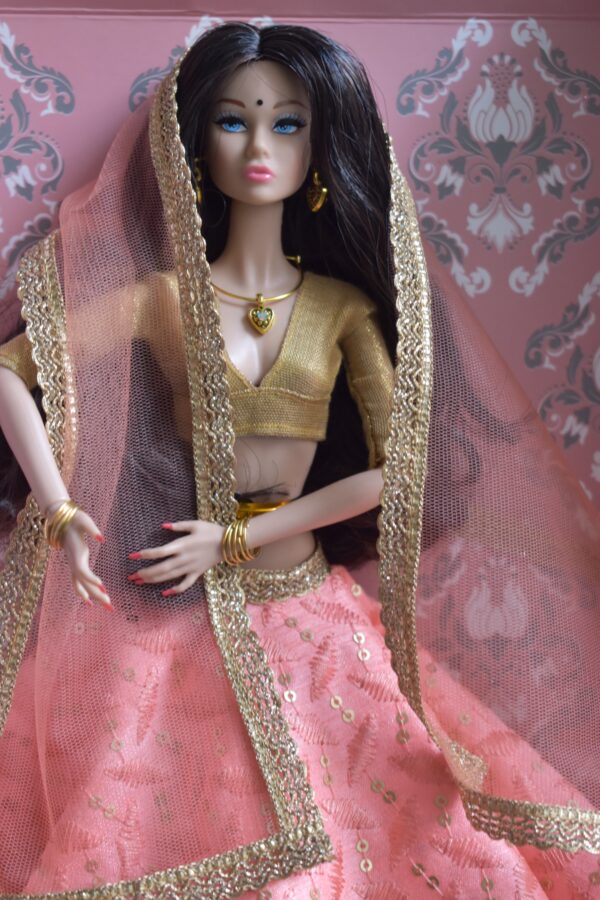 Prisha Doll (Embroidered peach lehenga)