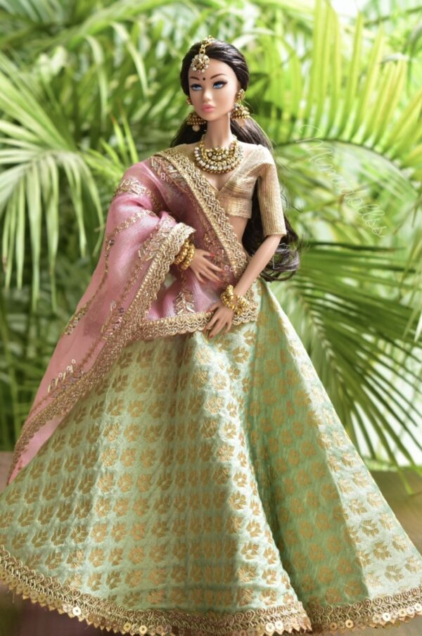 Aishwarya doll (pink and green bridal costume)