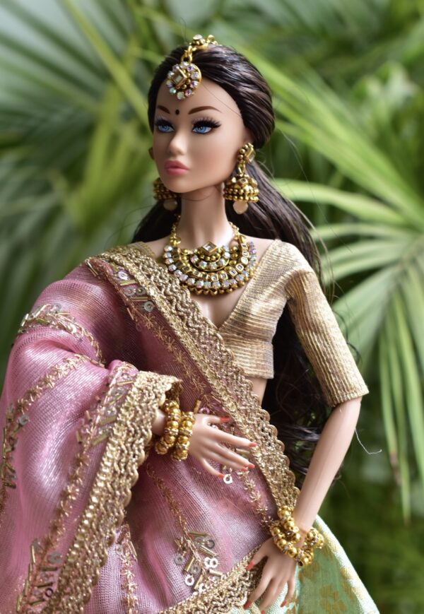 Aishwarya doll (pink and green bridal costume)