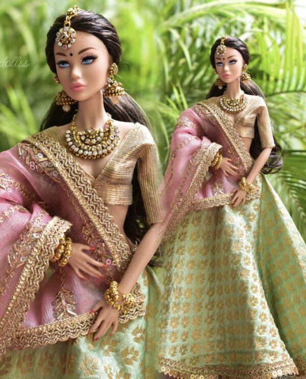 Aishwarya doll (pink and green bridal costume)
