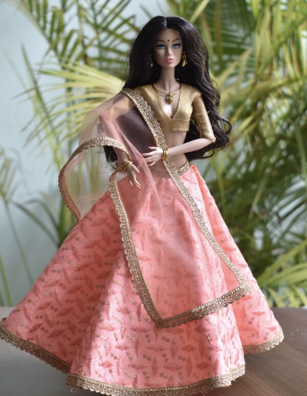 Prisha Doll (Embroidered peach lehenga)