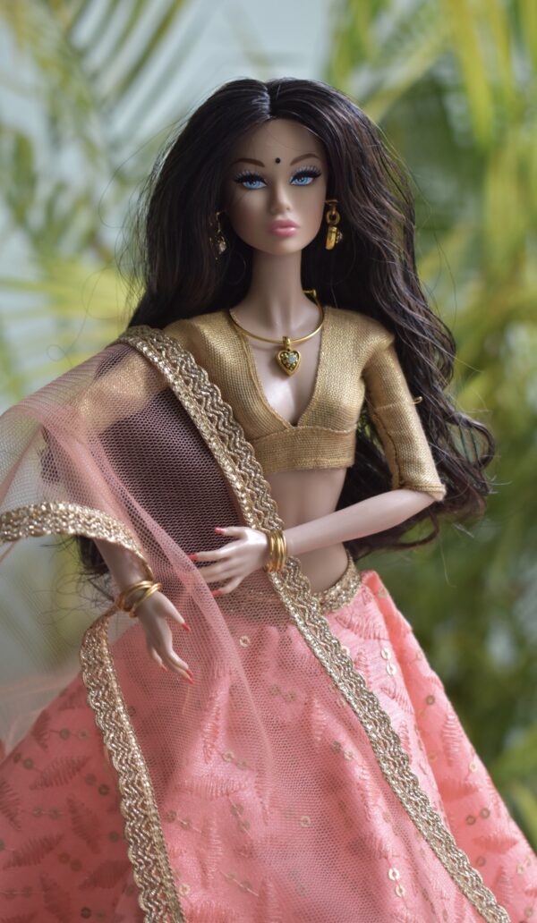 Prisha Doll (Embroidered peach lehenga)