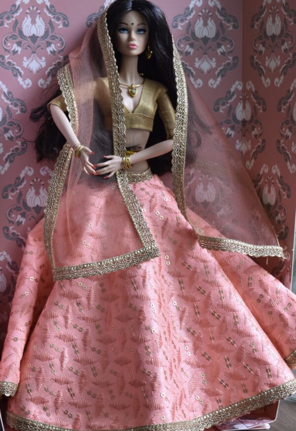 Prisha Doll (Embroidered peach lehenga)