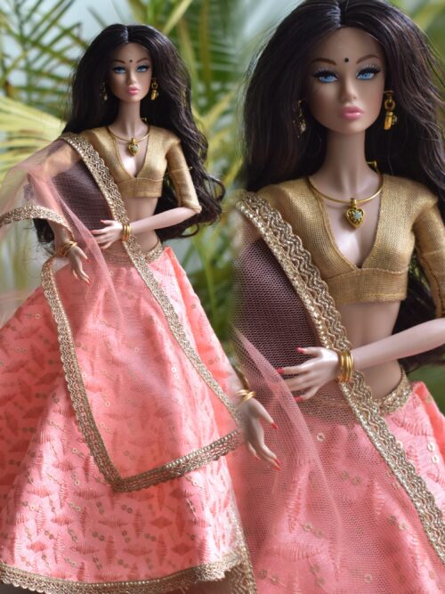 Prisha Doll (Embroidered peach lehenga)