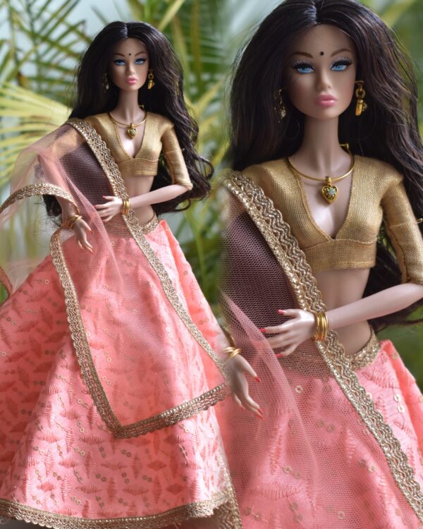 Prisha Doll (Embroidered peach lehenga)