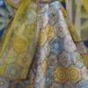 Yellow blue printed embroidered lehenga with accessories for doll