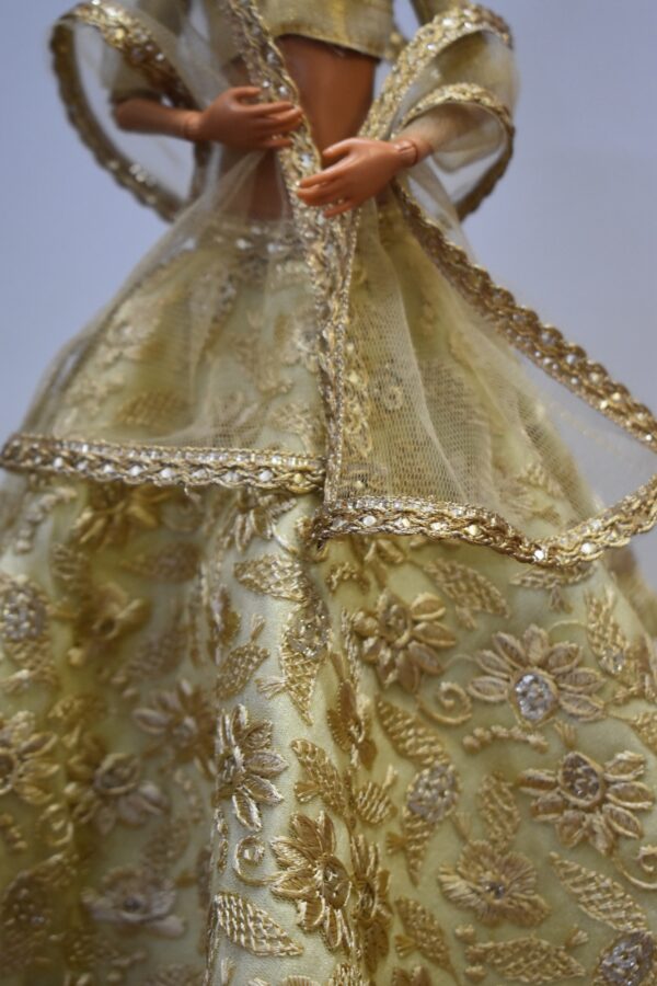 Beige embroidered lehenga with accessories for doll