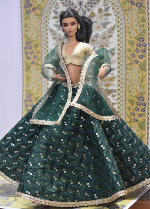 img_0032 Green lehenga with accessories for doll