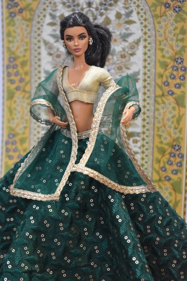 img_0034 Green lehenga with accessories for doll