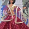 Maroon embroidered lehenga with accessories for doll