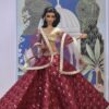Maroon embroidered lehenga with accessories for doll