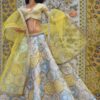 Yellow blue printed embroidered lehenga with accessories for doll