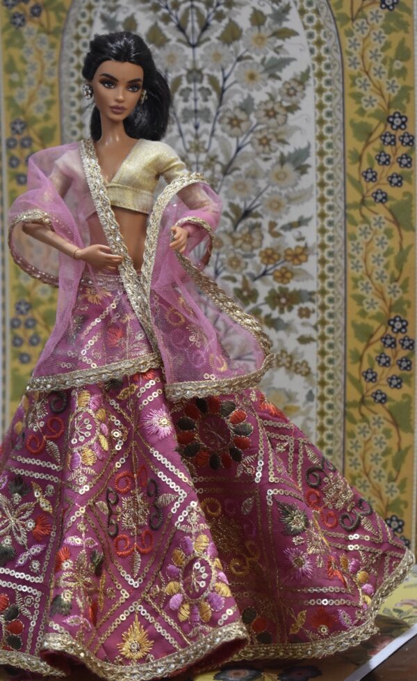 img_0045 Mauve pink embroidered lehenga with accessories for doll