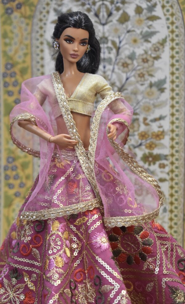img_0047 Mauve pink embroidered lehenga with accessories for doll