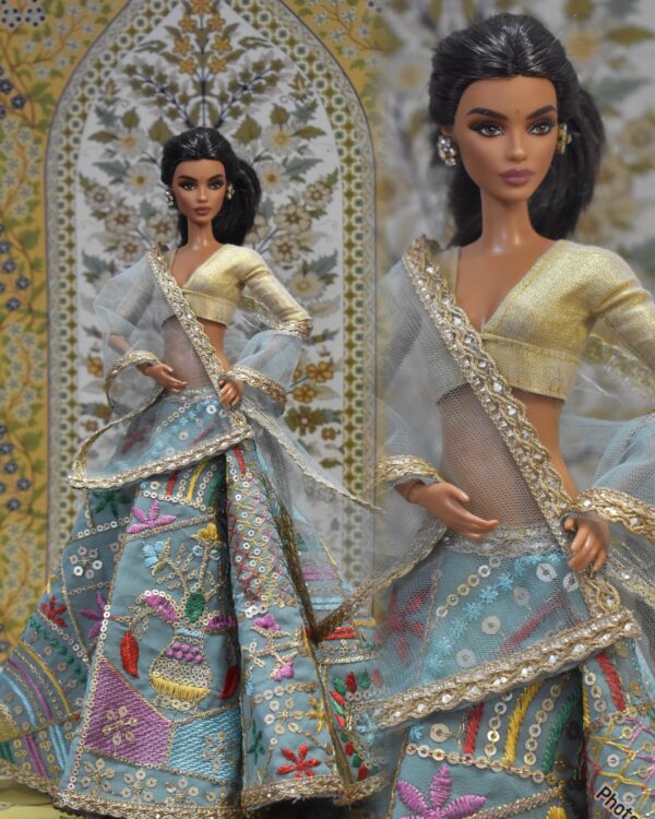 created-by-photogrid-346 Blue embroidered lehenga with accessories for doll