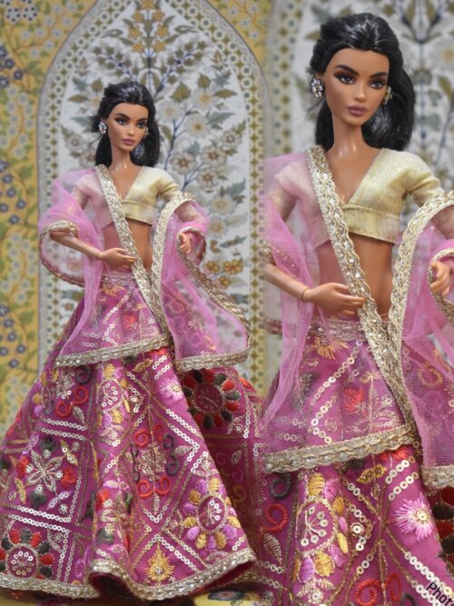 created-by-photogrid-354 Mauve pink embroidered lehenga with accessories for doll