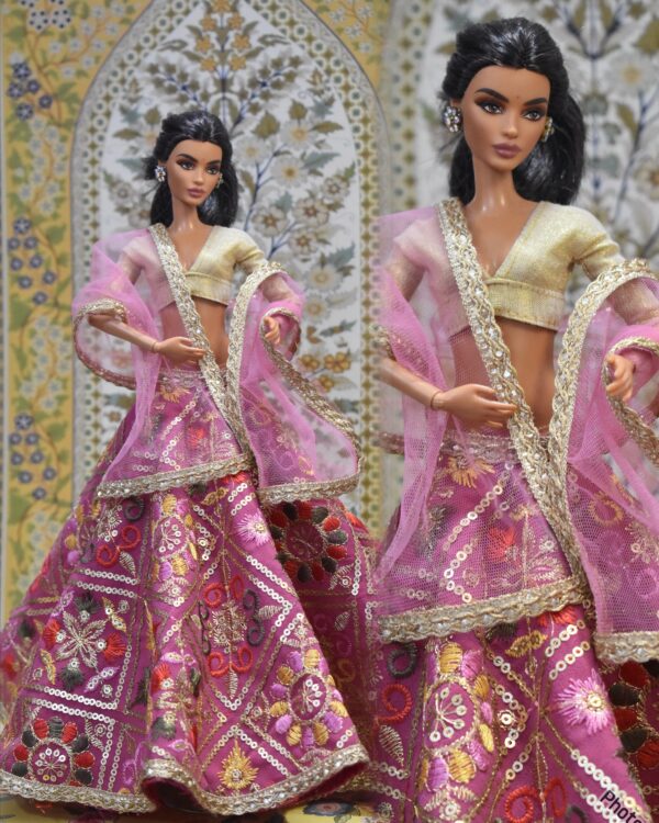 created-by-photogrid-354 Mauve pink embroidered lehenga with accessories for doll