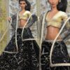 Black embroidered lehenga with accessories for doll