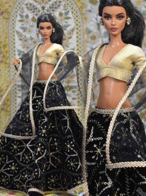 created-by-photogrid-343 Black embroidered lehenga with accessories for doll