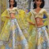 Yellow blue printed embroidered lehenga with accessories for doll