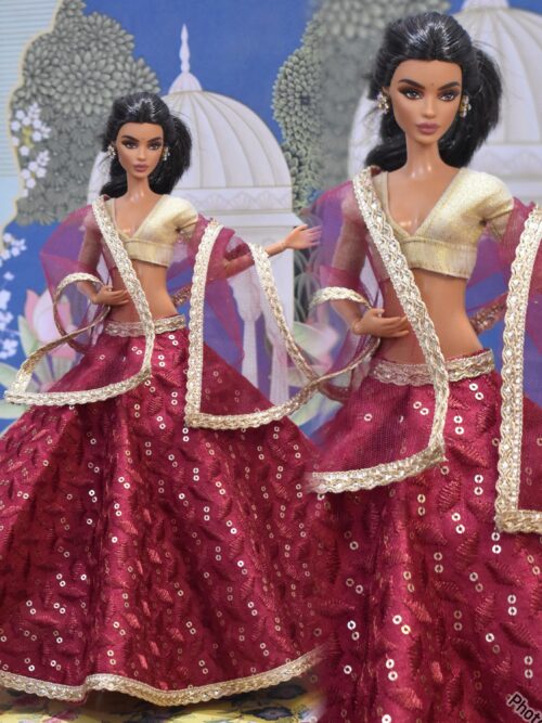 created-by-photogrid-344 Maroon embroidered lehenga with accessories for doll