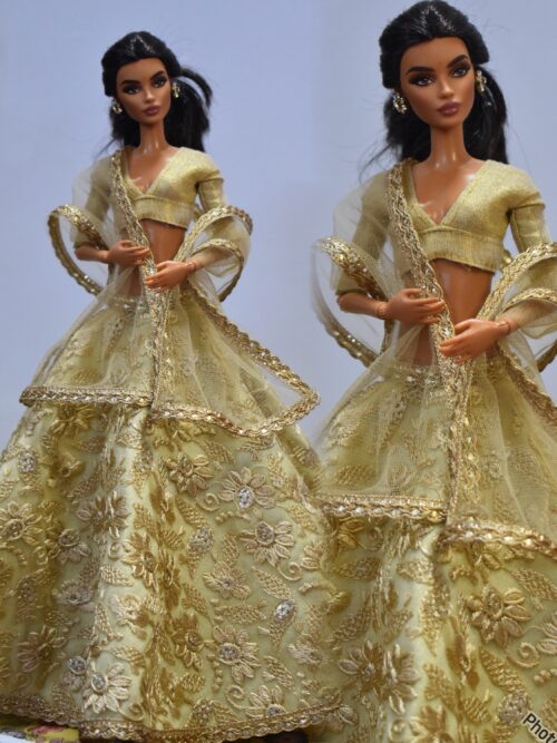 created-by-photogrid-342 Beige embroidered lehenga with accessories for doll