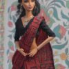 Maroon printed saree with accessories for doll
