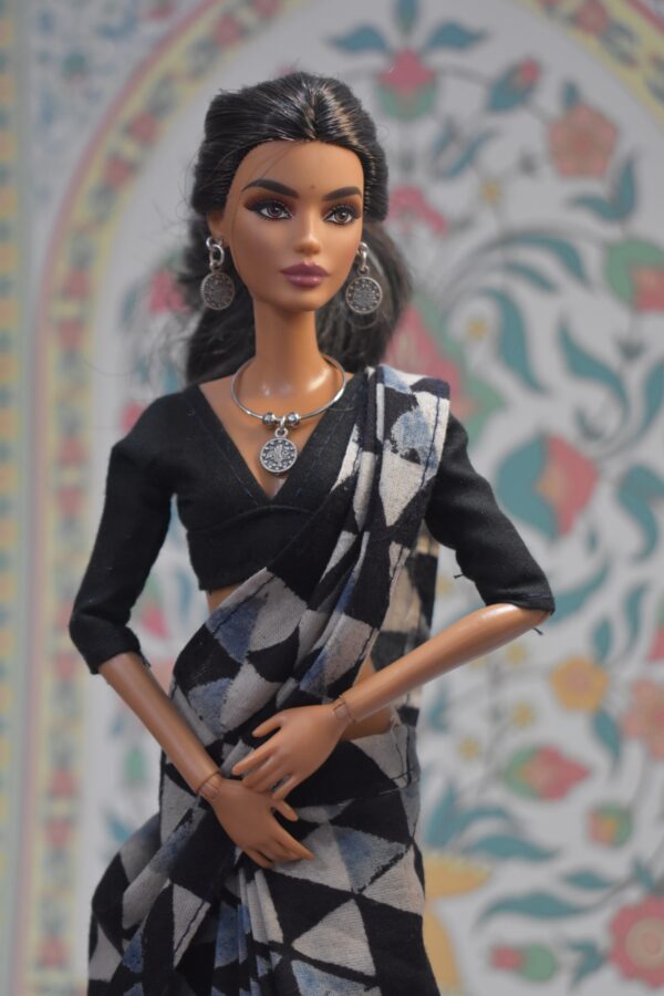 img_0184 Block printed ajarak cotton saree with accessories for doll