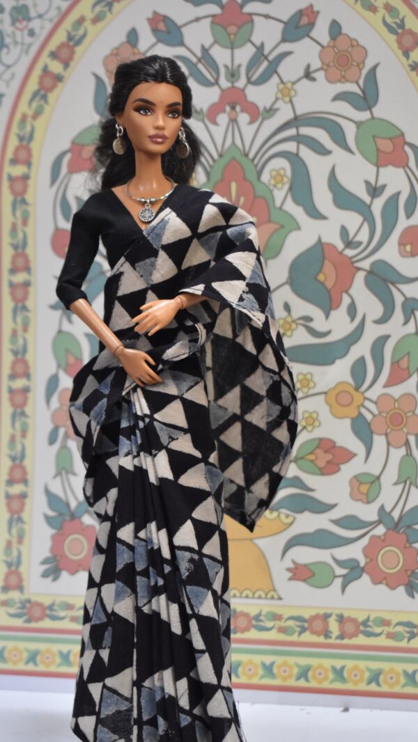 img_0185 Block printed ajarak cotton saree with accessories for doll