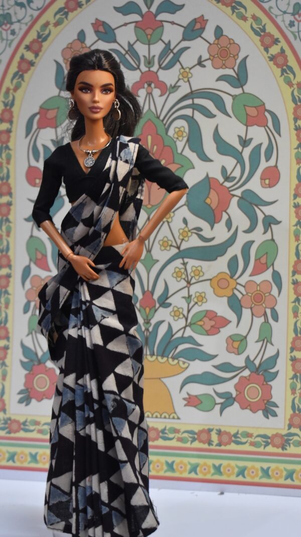 img_0196 Block printed ajarak cotton saree with accessories for doll