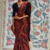 Maroon block printed cotton saree with accessories for doll