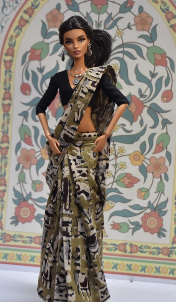 img_0213 Block printed green cotton saree with accessories for doll