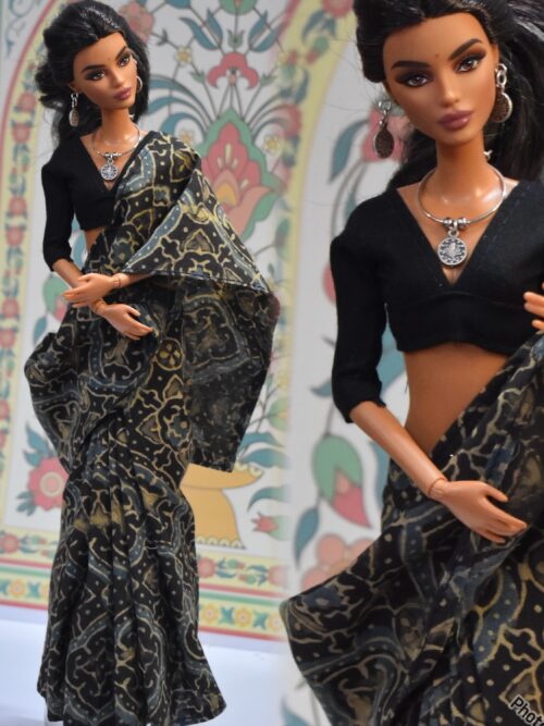 created-by-photogrid-360 Block printed cotton saree with accessories for doll