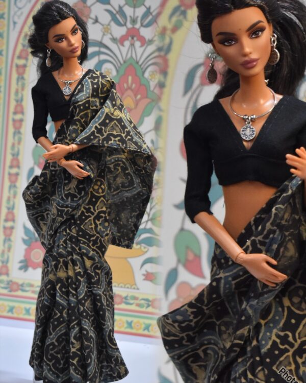 created-by-photogrid-360 Block printed cotton saree with accessories for doll