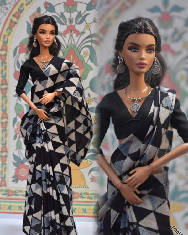 created-by-photogrid-358 Block printed ajarak cotton saree with accessories for doll