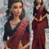Maroon printed saree with accessories for doll