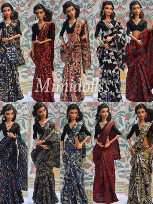 created-by-photogrid-371 A set of 10 Indian block printed cotton sarees with accessories for doll