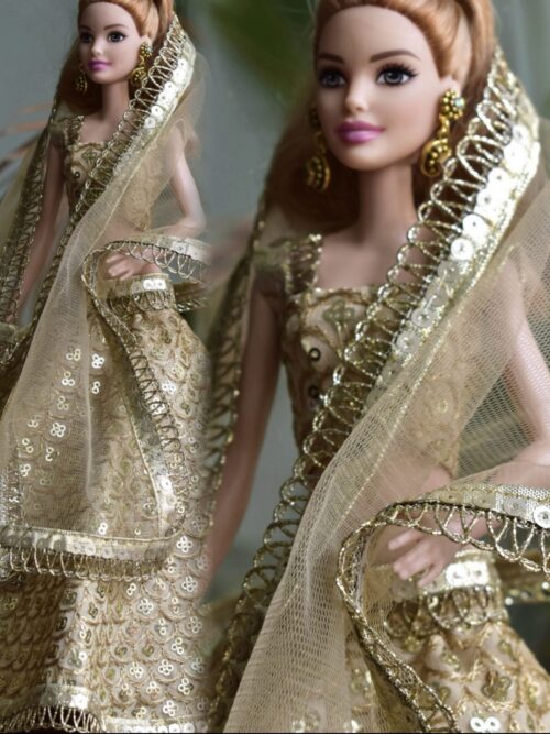 Sparkly golden lehenga for Barbie doll